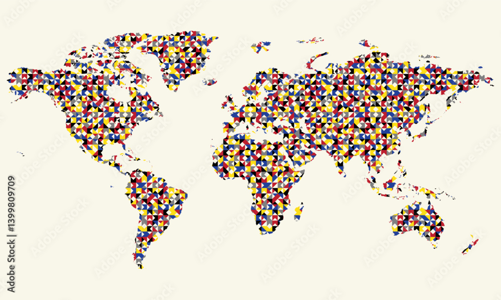 Fototapeta premium Modern retro minimalist multi colour vintage shape of world maps