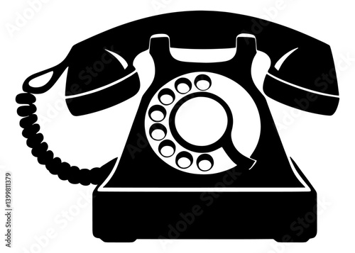 DialCraft Elegant Vector Dialer Telephone Emblem RetroRingMark Dynamic Telephone Symbol.Vintage rotary telephone silhouette retro communication technology.
