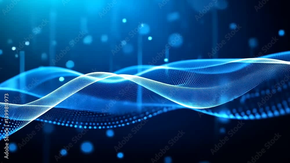 Abstract blue wave patterns with glowing particles creating a dynamic digital background (1)