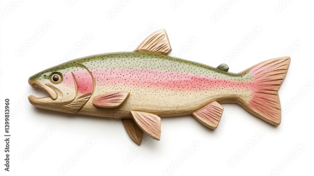 a rainbow trout carved from wood, handcrafted look, rustic texture, isolated on white background a rainbow trout carved from wood, handcrafted look, rustic texture, isolated on white background
