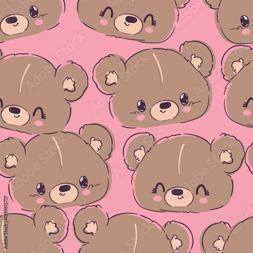Seamless pattern with Hand Drawn Teddy Bear vector illustration for kids print textile 