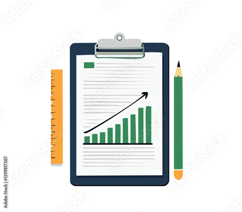 Clipboard with Growth Chart, Pencil, and Graph Report Illustration

