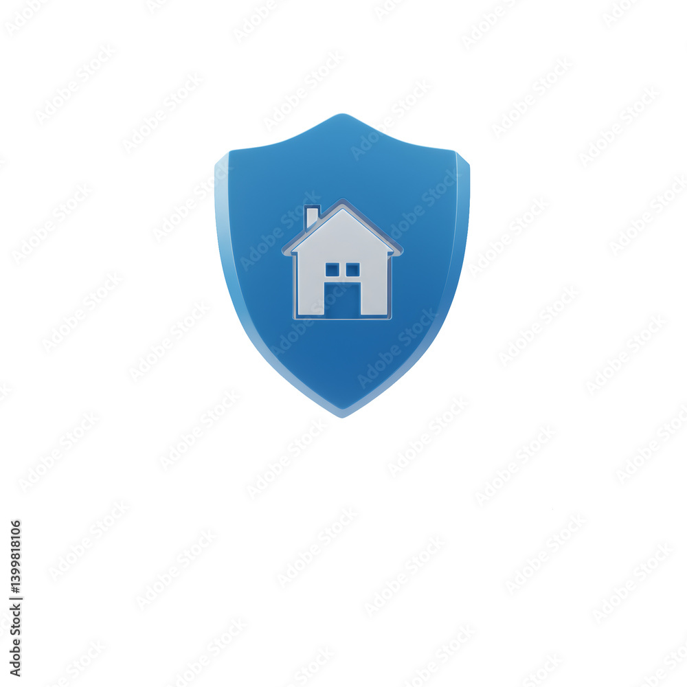 Blue 3D Shield Icon Protecting a White House on Transparent Background Blue 3D Shield Icon Protecting a White House on Transparent Background