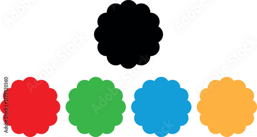 Colorful scalloped circle shape icon set in different colors . Scalloped circle icon vector