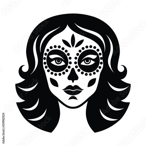 catrina face elegant makeup vector art silhouette