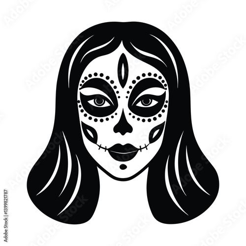 catrina face elegant makeup vector art silhouette