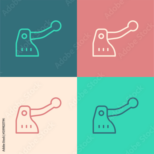 Pop art line Bicycle brake icon isolated on color background. Vector