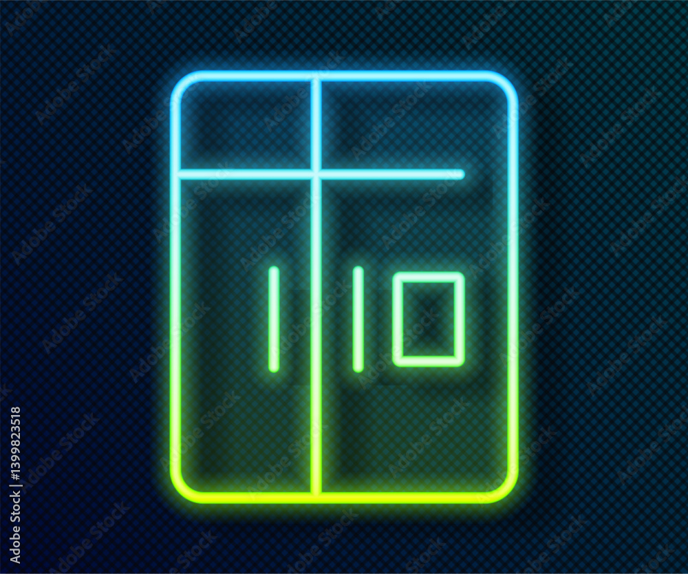 Glowing neon line Refrigerator icon isolated on black background. Fridge freezer refrigerator. Household tech and appliances. Vector Glowing neon line Refrigerator icon isolated on black background. Fridge freezer refrigerator. Household tech and appliances. Vector