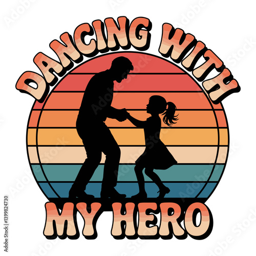 Silhouette of father and daughter dancing with soft background for emotional family t shirt design