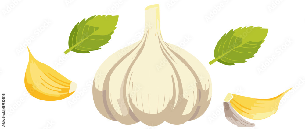 fresh garlic falling vector icon design