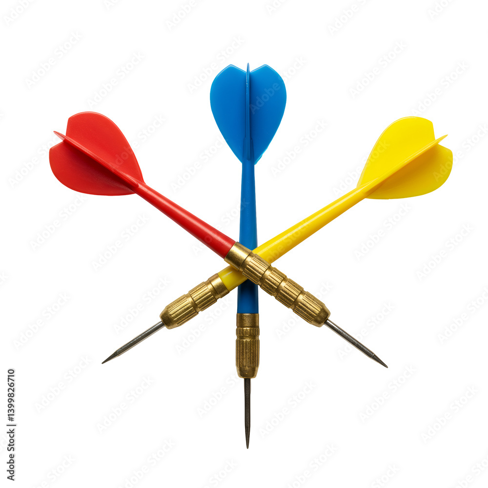 Three Colorful Darts Crossed on Transparent Background