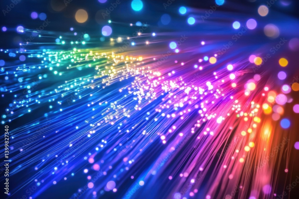 Obraz premium Vibrant fiber optic cables illuminated with a spectrum of colors creating a futuristic and dynamic visual experience in a dark background