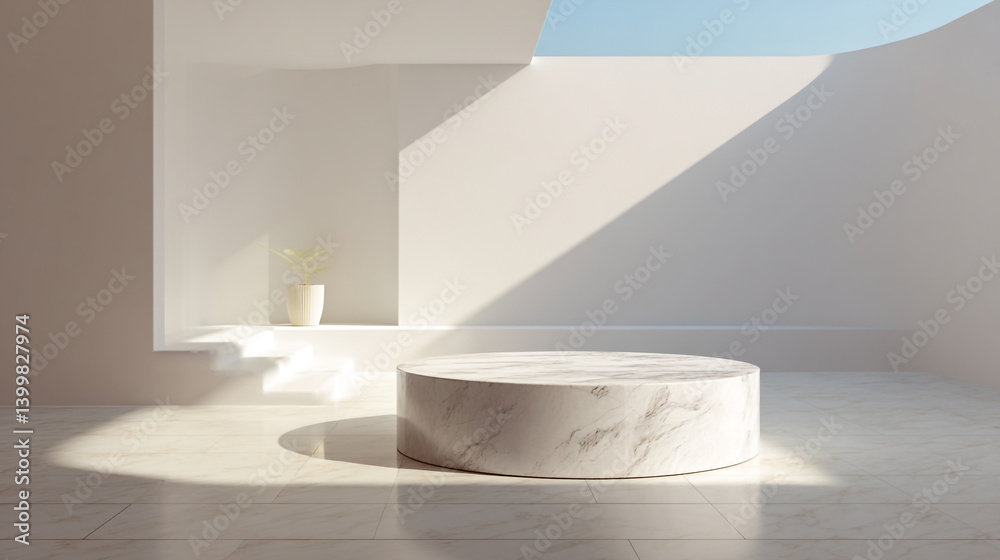 Fototapeta premium White marble podium product showcase display stand for product presentation and advertisement background