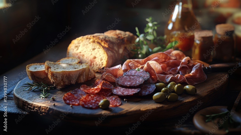 gourmet charcuterie board, with cured meats