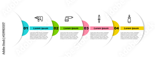 Set line Electric drill machine, sander, Soldering iron and Screwdriver. Business infographic template. Vector