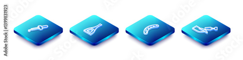 Set Isometric line Pipette with oil, Bottle of nail polish, Nail file and Milling cutter for manicure icon. Vector