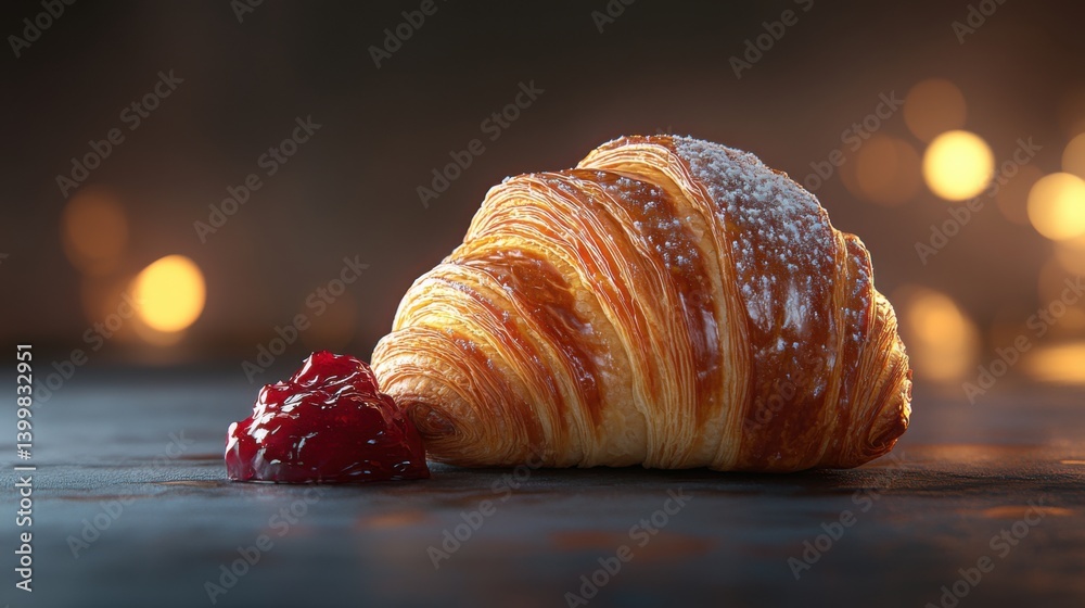 a hyper-realistic studio photo of a gourmet croissant, with flaky layers