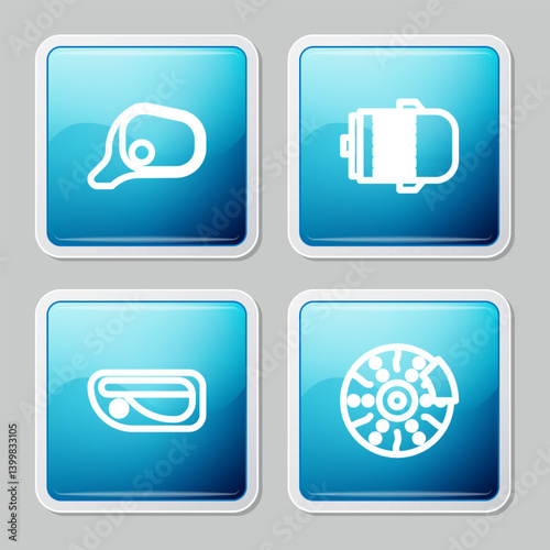Set line Car mirror, Electric engine, door handle and brake disk with caliper icon. Vector