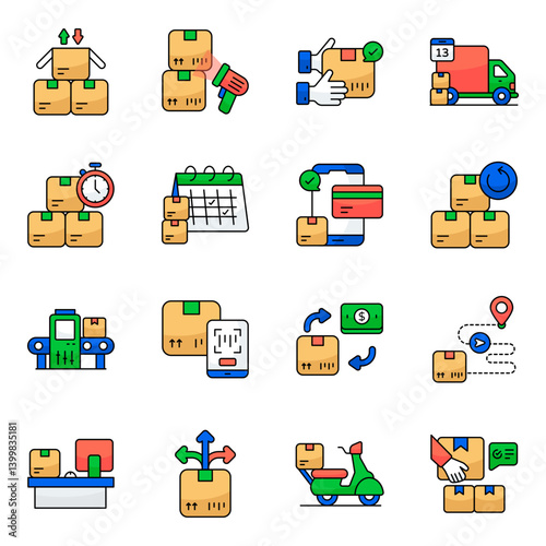 Set of Logistic Delivery Flat Icons
