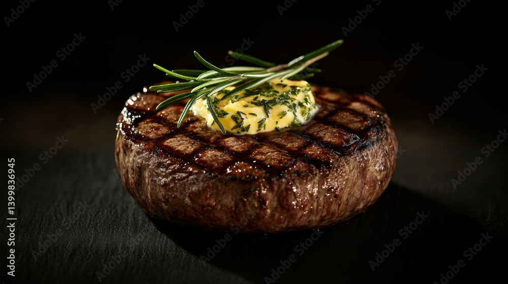 a hyper-realistic studio photo of a gourmet steak, perfectly seared with grill marks