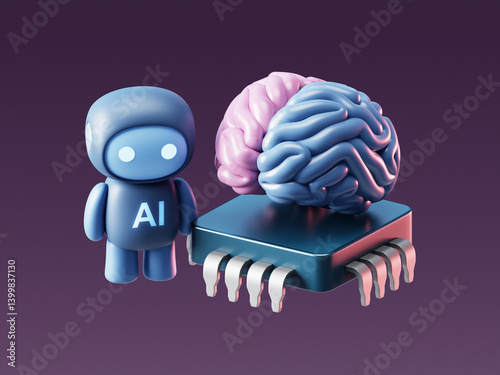 3D AI Brain with Artificial Intelligence Technology and Neural Digital Data Machine.