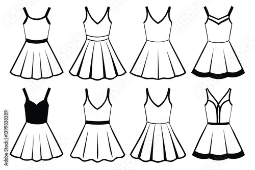 skater dress line art elegant flowy style illustration design
