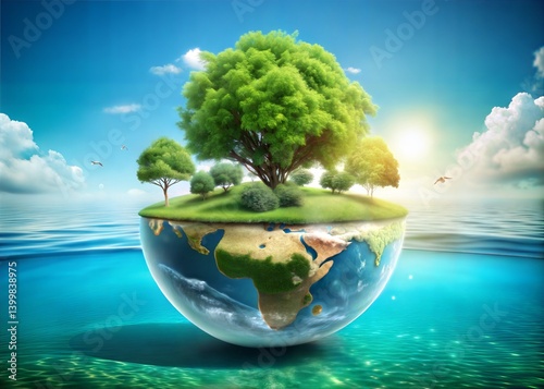 Earth Day Globe Trees Water Sky, Earth Day