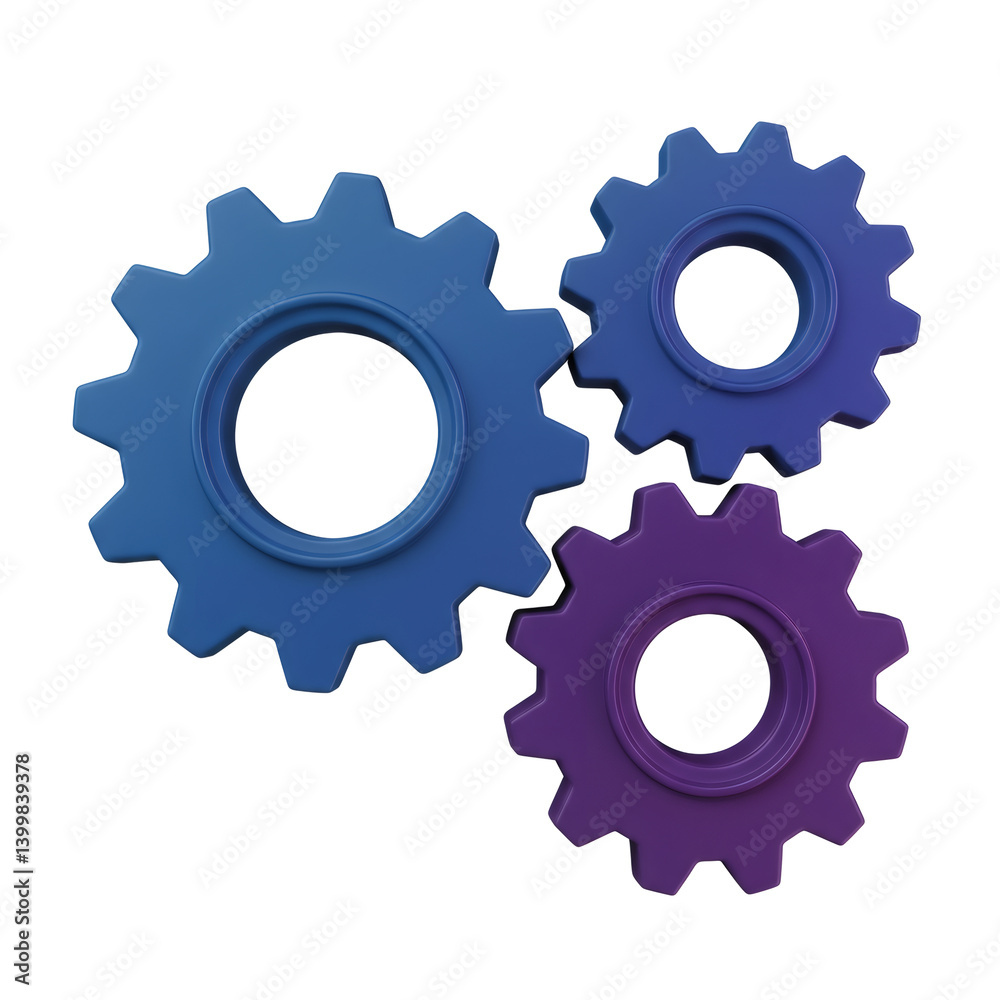 Interlocking Blue and Purple Gears 3D Rendering Interlocking Blue and Purple Gears 3D Rendering