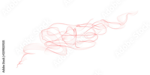 Abstract red smoke wave on white or transparent background, isolated soft swirl for design elements, overlay effects, or decorative backgrounds