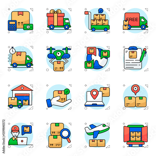 Set of Cargo Flat Icons

