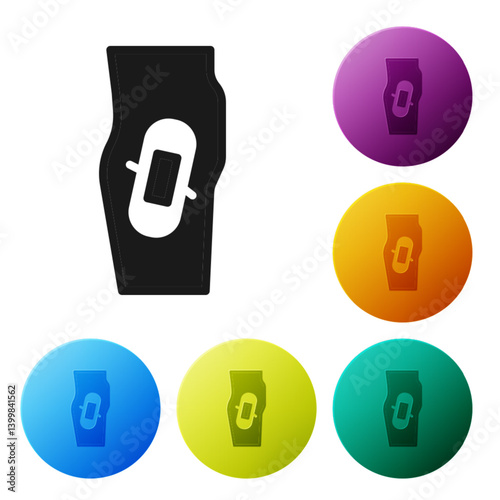 Black Plaster on leg icon isolated on white background. Set icons in color circle buttons. Vector