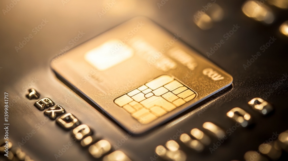 Close-up of Gold Credit Card Chip and Numbers Close-up of Gold Credit Card Chip and Numbers