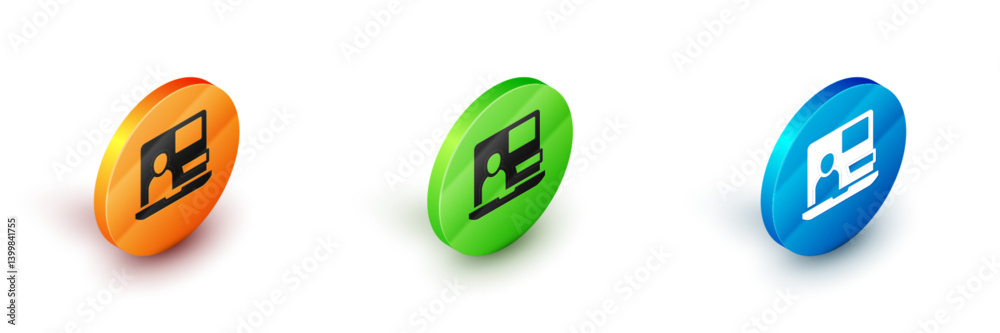 Isometric World news icon isolated on white background. Breaking news, world news tv. Circle button. Vector Isometric World news icon isolated on white background. Breaking news, world news tv. Circle button. Vector