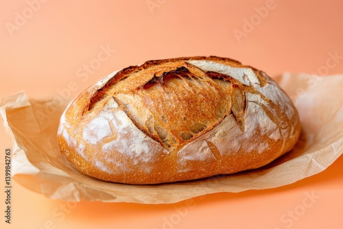 Freshly baked bread on parchment paper background