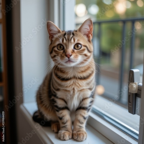 Wallpaper Mural Curious Bengal Cat Sitting by Window with Soft Natural Light Torontodigital.ca