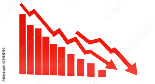 Down red arrow graph isolated on transparent background, PNG 