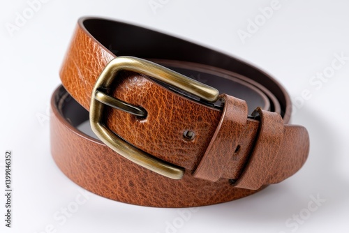 Elegant brown leather belt with a gold buckle displayed on a white background, showcasing its texture and design.