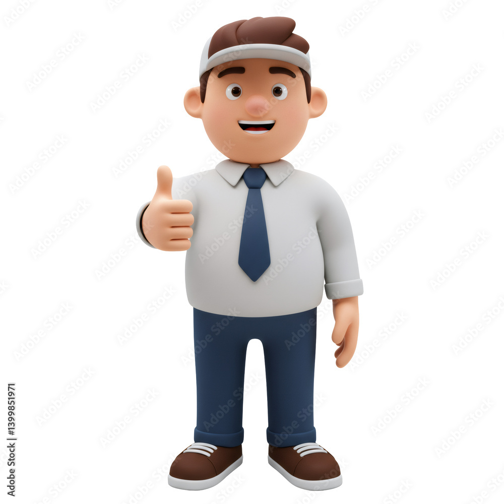 Smiling Cartoon Man in White Shirt Giving Thumbs Up Smiling Cartoon Man in White Shirt Giving Thumbs Up