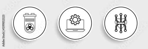 Set line Processor, Video graphic card and Laptop and gear icon. Vector