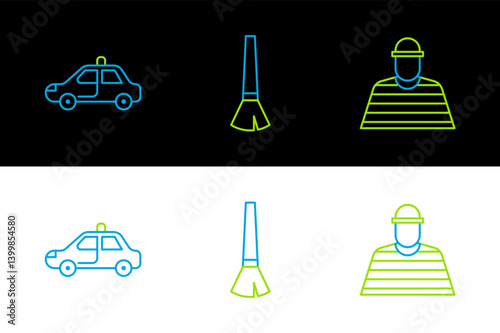 Set line Prisoner, Police car and flasher and Paint brush icon. Vector