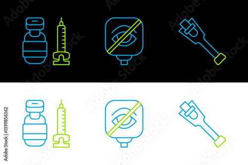 Set line Prosthesis leg, Syringe and Blindness icon. Vector
