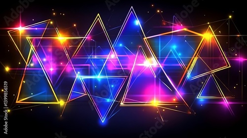 Abstract Triangles, Neon Lights, Night Scene