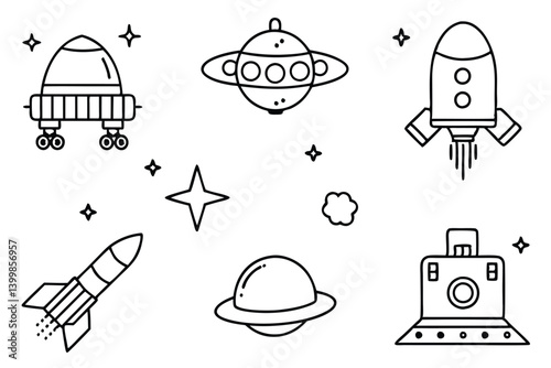 space probe line art exploring distant galaxies and stars