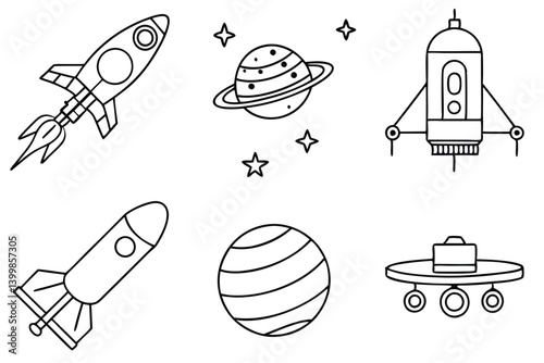 space probe line art exploring uncharted realms of space
