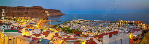 View of Picturesque Landscape with Puerto De Mogan and Beach on Gran Canaria in Spain.