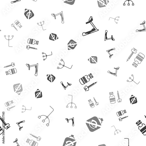 Set Treadmill machine, Blindness, Syringe and Walking stick cane on seamless pattern. Vector