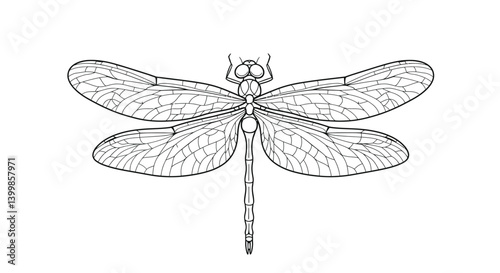 Elegant Dragonfly Coloring Sheet for Children Featuring Open Wings and Vein Details