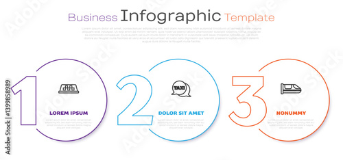 Set line Taxi car roof, call telephone service and High-speed train. Business infographic template. Vector
