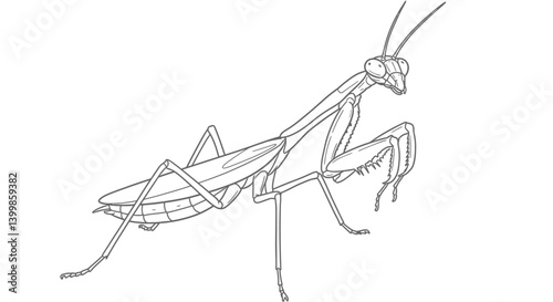 Praying Mantis Coloring Page for Kids Highlighting Its Grasping Front Legs