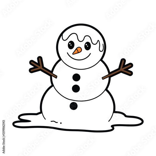 Cute Melting Snowman Cartoon Illustration